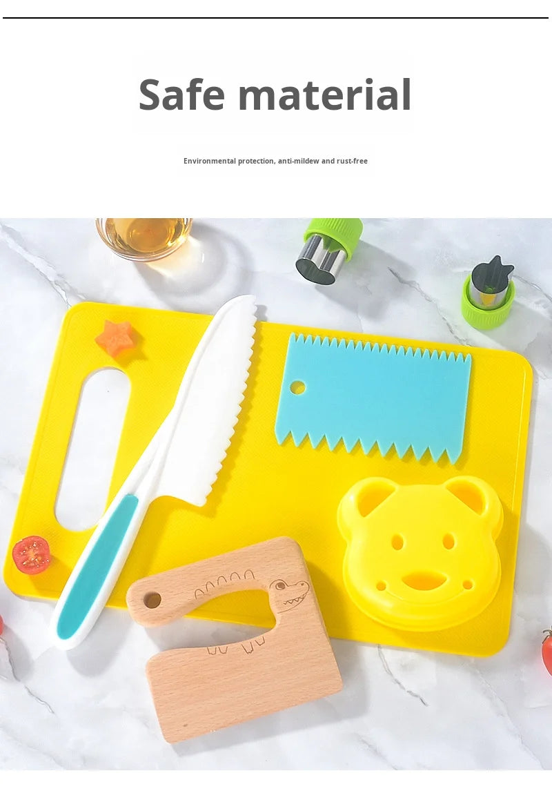 Children's Stainless Steel Fruit Knife Set Plastic Wood Safe Chopping Board Early Education Toddler Toy Disposable Hand Safety