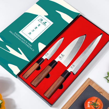 SHANGDAO 3PCS Japanese Kitchen Knife Set Chef Stainless Steel Filleting Set Sashimi Salmon Fish Yanagiba Sushi Meat Knife