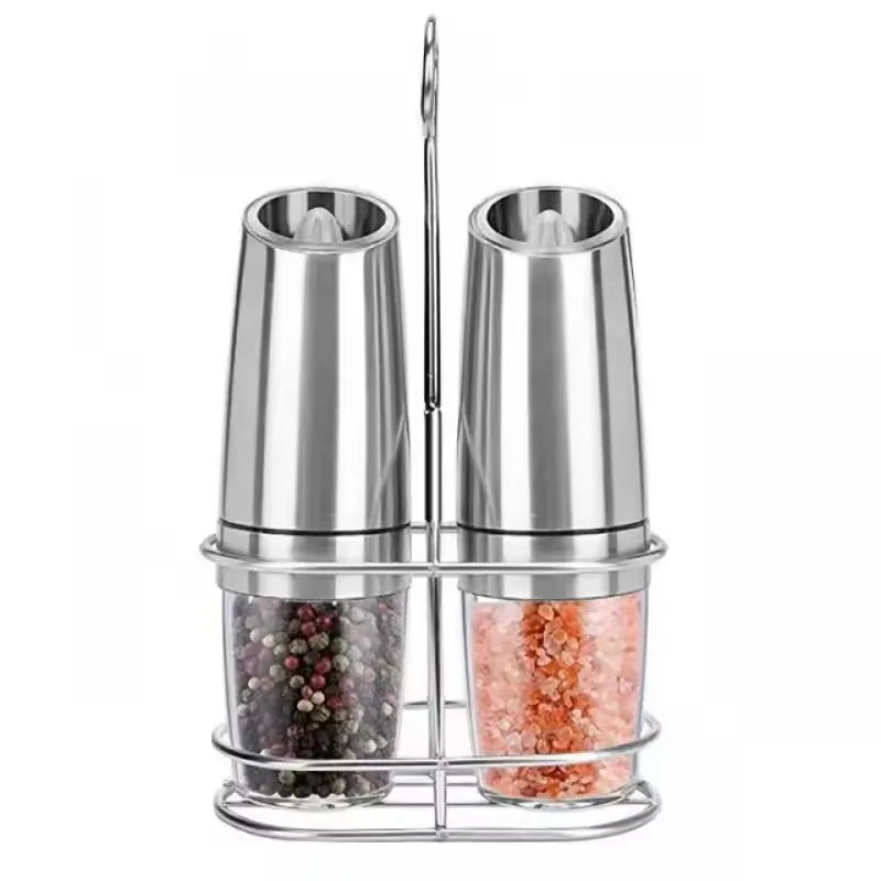Electric Automatic Salt and Pepper Mill Grinder Set Metal Gravity Pepper Grinder with Blue LED Light