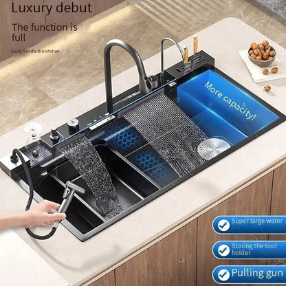 Christmas Discount Multifunctional Black Kitchen Sink 304 Smart Stainless Steel Large Sink with Dishwasher for Hotel Kitchen