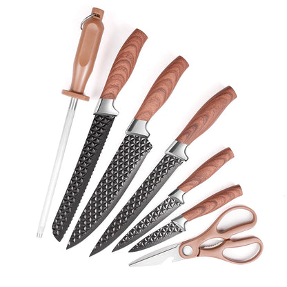 Yangjiang 7-Piece Kitchen Knife Set Including Chef Santoku Nakiri and Fruit Slicer Plastic Knife Holder Slicing Cleaver Knives