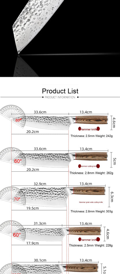 High-quality Kitchen Chef's Knife Set, Hand-forged Sande Fruit Knife and Colored Wooden Handle Meat Cutting