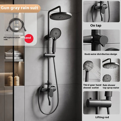 Gun Grey All-Copper Household Bathroom Shower Set Simple Design Ceramic Metered Faucets Chrome Shower Booster
