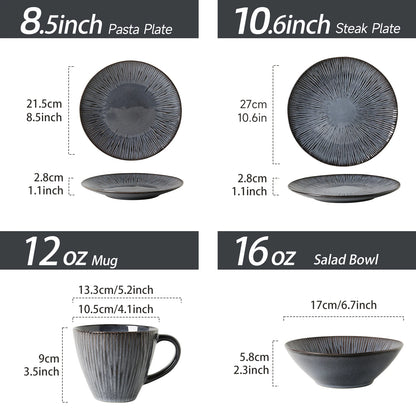 16-Piece Stoneware Black Dinnerware Set Ceramic Cups Bowls and Plates Porcelain Tableware USA Warehouse In-Stock