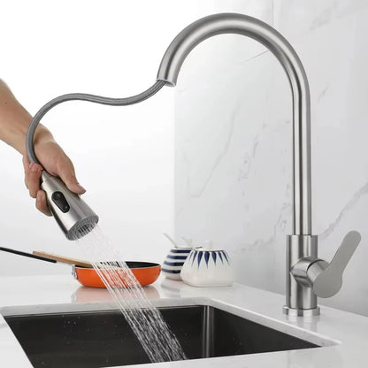 Non-Metallic Pull Down Single Lever Kitchen Mixer Kitchen Sink Faucet Water Filters With 2 Handles, Chrome