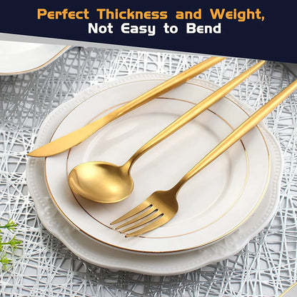 20 Pieces USA Stock Free Shippings Items Gift Set Home Wedding Thickened Matte Gold Cutlery Sets Stainless Steel Flatware Sets