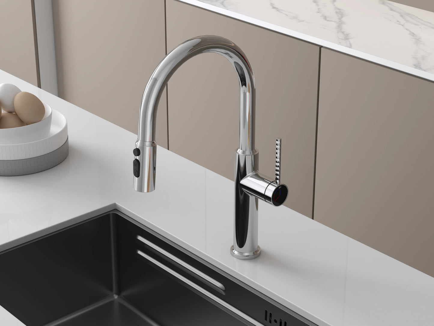Modern 3-Way Deck Mounted Kitchen Faucet Brushed Gold Pull Brass Crane Water Filter Tap Cold Wall Mounted Sink Faucet Mixer