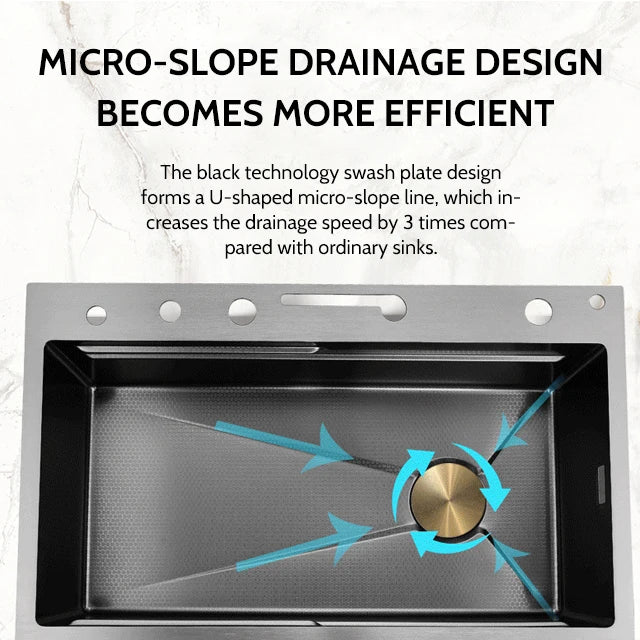 Single Modern Stainless Steel 304 LED Digital Waterfall Kitchen Sink New Design Popular Black Smart Multifunctional Handmade One