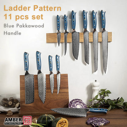 Faca japonesa para filetar peixe, sashimi, sashimi, sushi, cabo em madeira de Pakkawood azul âmbar.