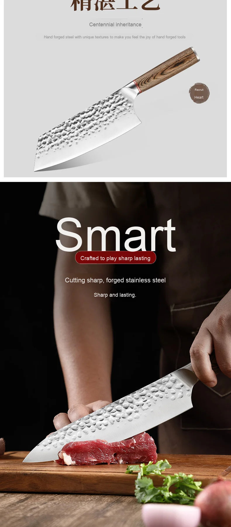 High-quality Kitchen Chef's Knife Set, Hand-forged Sande Fruit Knife and Colored Wooden Handle Meat Cutting