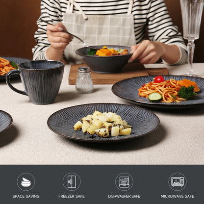 16-Piece Stoneware Black Dinnerware Set Ceramic Cups Bowls and Plates Porcelain Tableware USA Warehouse In-Stock