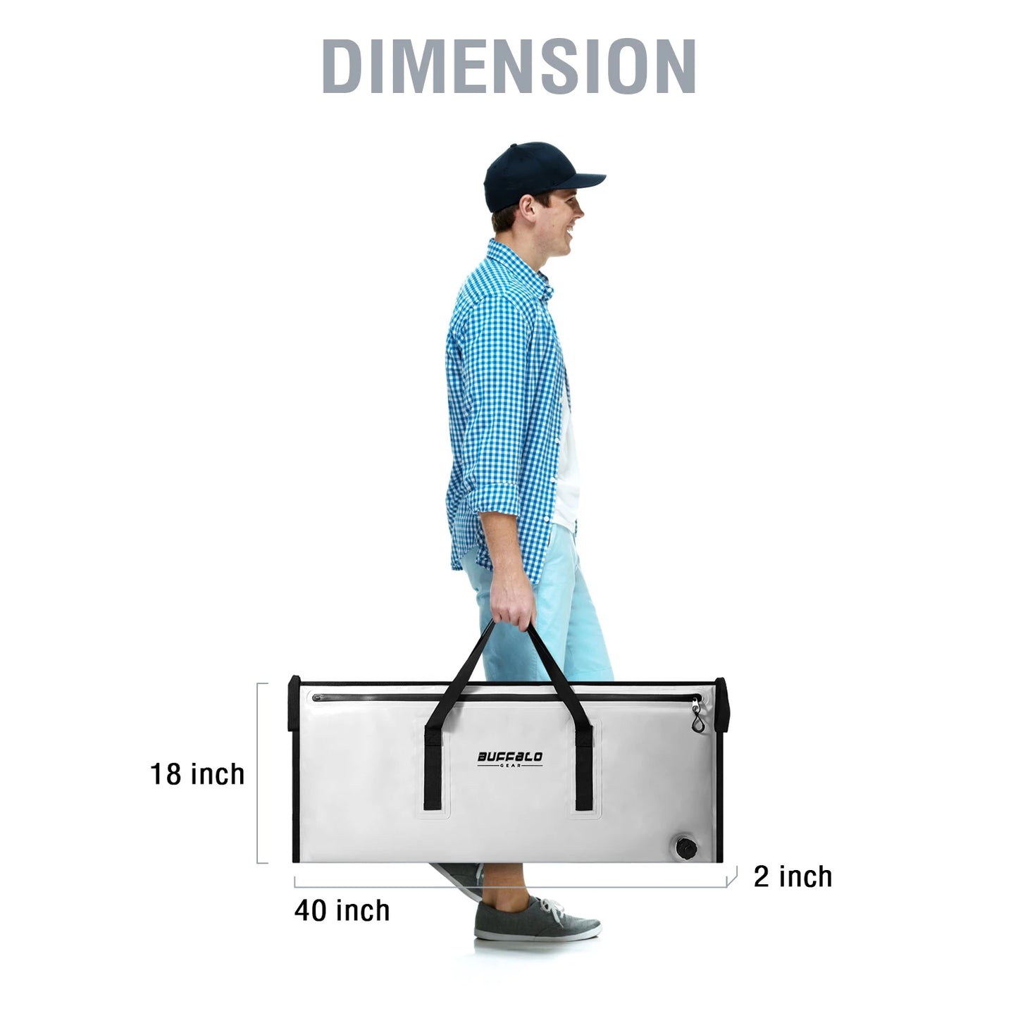 Buffalo Gear Insulated Fish Cooler Bag 40*18in Waterproof Zip Fishing Kill Keep Ice Cold Fresh Portable Custom Fish Cooler Bag