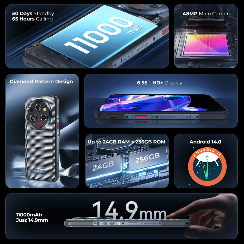 Hot Sale Oukitel Wp35S 4g Smartphone 11000mah 6.56 Inch Ips Display Helio G85 6gb+ 256gb Support Nfc 60Hz Octa Core Rugged Phone