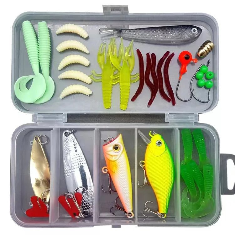 ToMyo Hotsale 75Pcs/94Pcs/109Pcs  Fishing Tackle Gear  Crankbait Minnow Popper Vib Hard and Soft Fishing Lure Set Bait Kit