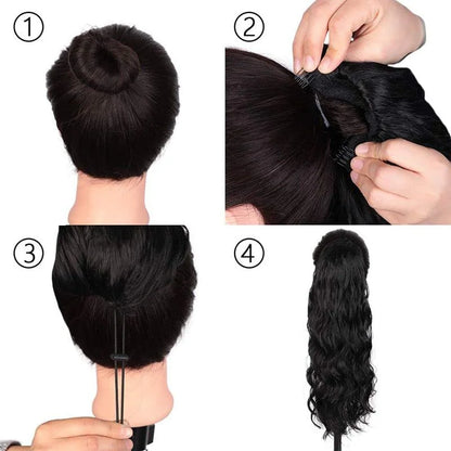 Human Hair Blend Ponytails Clip in Drawstring Long Curly Ponytail Hair Pieces Human Hair Extensions Ponytail for Beauty Women