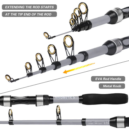 New 1.8m Glass Fiber Telescopic Pole Fishing Rod Reel Combo Kit Bass Fishing Tackle Set for Carp Bottom Fishing