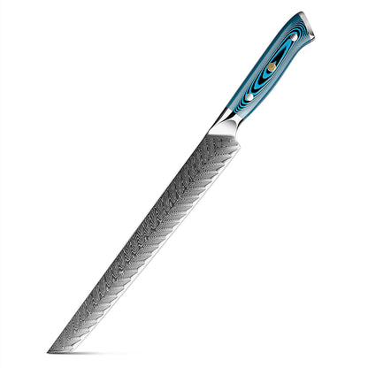 Faca japonesa para filetar peixe, sashimi, sashimi, sushi, cabo em madeira de Pakkawood azul âmbar.