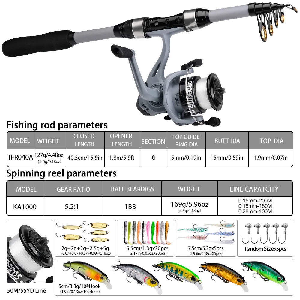 New 1.8m Glass Fiber Telescopic Pole Fishing Rod Reel Combo Kit Bass Fishing Tackle Set for Carp Bottom Fishing