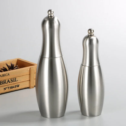 Bowling Stainless Steel Salt and Pepper Grinders refillable Mill Set with Adjustable Coarseness for sea salt