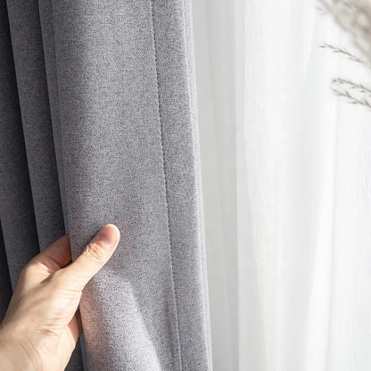 Soft Blackout Linen Look Curtains with Coating Blackout Curtains for the Livingroom Automatic Luxury Curtains