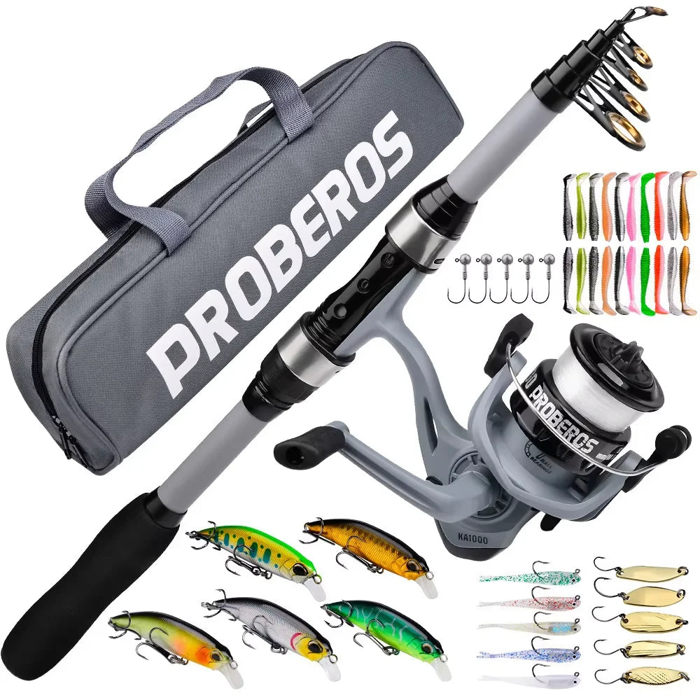 New 1.8m Glass Fiber Telescopic Pole Fishing Rod Reel Combo Kit Bass Fishing Tackle Set for Carp Bottom Fishing
