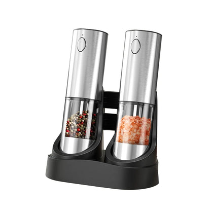 New Arrival Rechargeable Electric 95ML Stainless Steel Salt Pepper Spice Grinder Mills Set Home Kitchen Use Storage Base Metal
