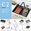 Newly Designed Stainless Steel Digital Display Waterfall Faucet Single Bowl One-Hole Multifunctional Kitchen Features Black
