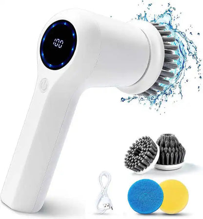 IPX7 Waterproof Electric Cordless Shower Scrubber Dual Speed with 5 Replaceable Brush Heads Convenient Cleaning Equipment