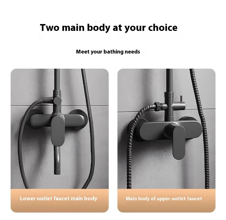 Gun Grey All-Copper Household Bathroom Shower Set Simple Design Ceramic Metered Faucets Chrome Shower Booster