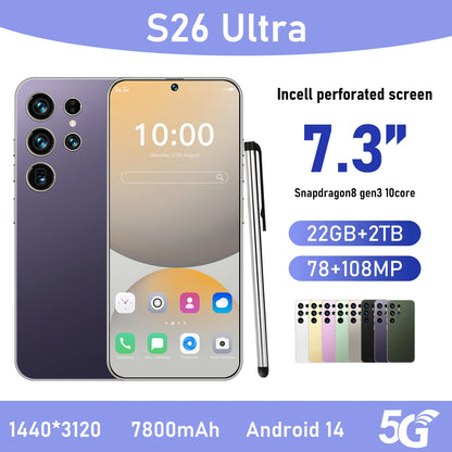 Original S26 Ultra 5G Smartphone 22GB+2TB 7.3 Inch HD Screen Android 14 Dual Card Unlocked High Quality Mobile Phone