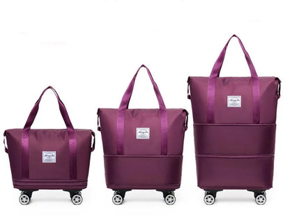 Large Expandable Waterproof Polyester Luggage Travel Bag Foldable Gym Sport Training Weekend Oxford Rolling Duffel Bag