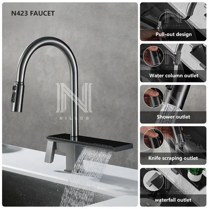 TD Digital Disinfection 3in1 Smart Kitchen Sink - Big Size Stepped Design for Fruit/Vegetable/Seafood, Black Nano,Luxury Kitchen