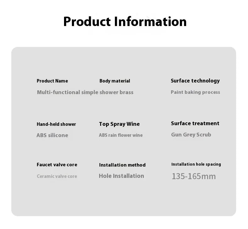 Gun Grey All-Copper Household Bathroom Shower Set Simple Design Ceramic Metered Faucets Chrome Shower Booster