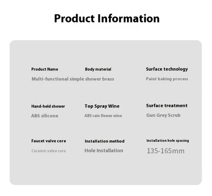 Gun Grey All-Copper Household Bathroom Shower Set Simple Design Ceramic Metered Faucets Chrome Shower Booster