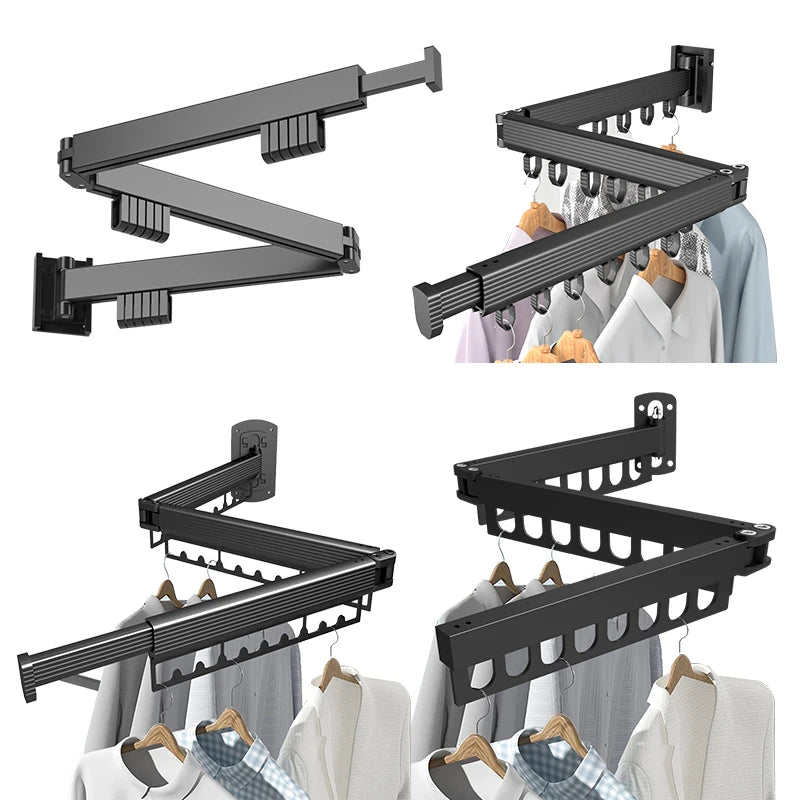 Laundry Retractable Drying Rack Folding Wall Mounted Clothes Hanger Rack