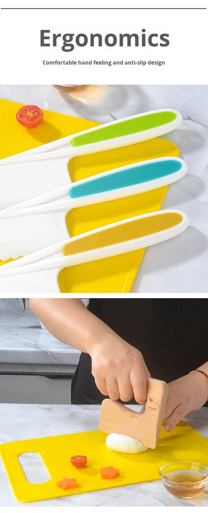 Children's Stainless Steel Fruit Knife Set Plastic Wood Safe Chopping Board Early Education Toddler Toy Disposable Hand Safety