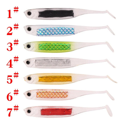 New 7.5cm/2.5g Rainbow Fish T-Tail Lure Simulation Hollow Belly Reflective Soft Bait Made of Silicone for Carp Fishing