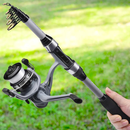 New 1.8m Glass Fiber Telescopic Pole Fishing Rod Reel Combo Kit Bass Fishing Tackle Set for Carp Bottom Fishing