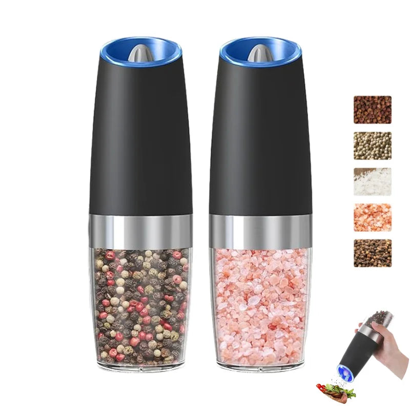 Low MOQ Battery Operated Pepper Mill Gravity Controlled Pepper Grinder with Transparent Chamber