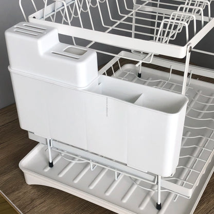 YOTO Modern Dish Rack Space-Saving 2-tier Dish Drainer Organizer Drainboard Set Folding Drying Rack Drainer Cutlery Drainer