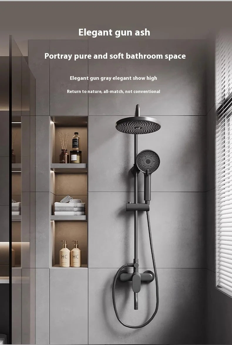 Gun Grey All-Copper Household Bathroom Shower Set Simple Design Ceramic Metered Faucets Chrome Shower Booster