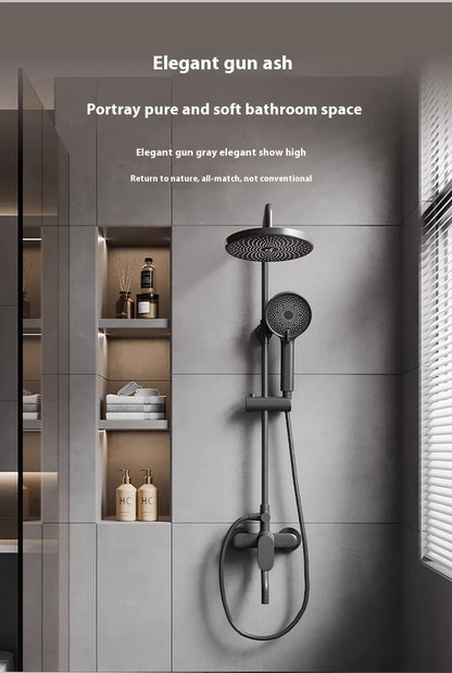 Gun Grey All-Copper Household Bathroom Shower Set Simple Design Ceramic Metered Faucets Chrome Shower Booster