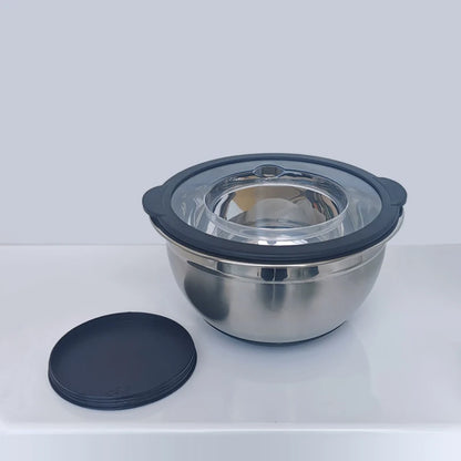 High Quality Stainless Steel Mixing Bowl With Lid Mirror Polishing Inside Matt Outside Non-slip Bottom Nesting Bowl Set