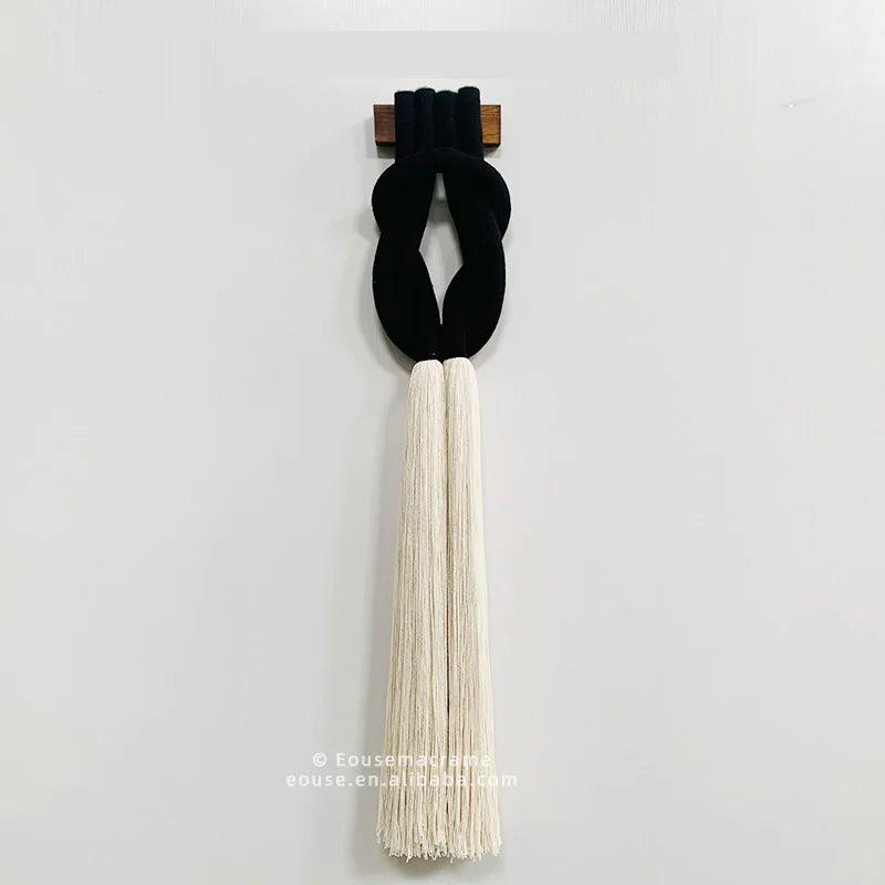 Handmade Black Knotted Design with Long Tassels Minimalist Macrame Wall Hangings Set for Kids' Room