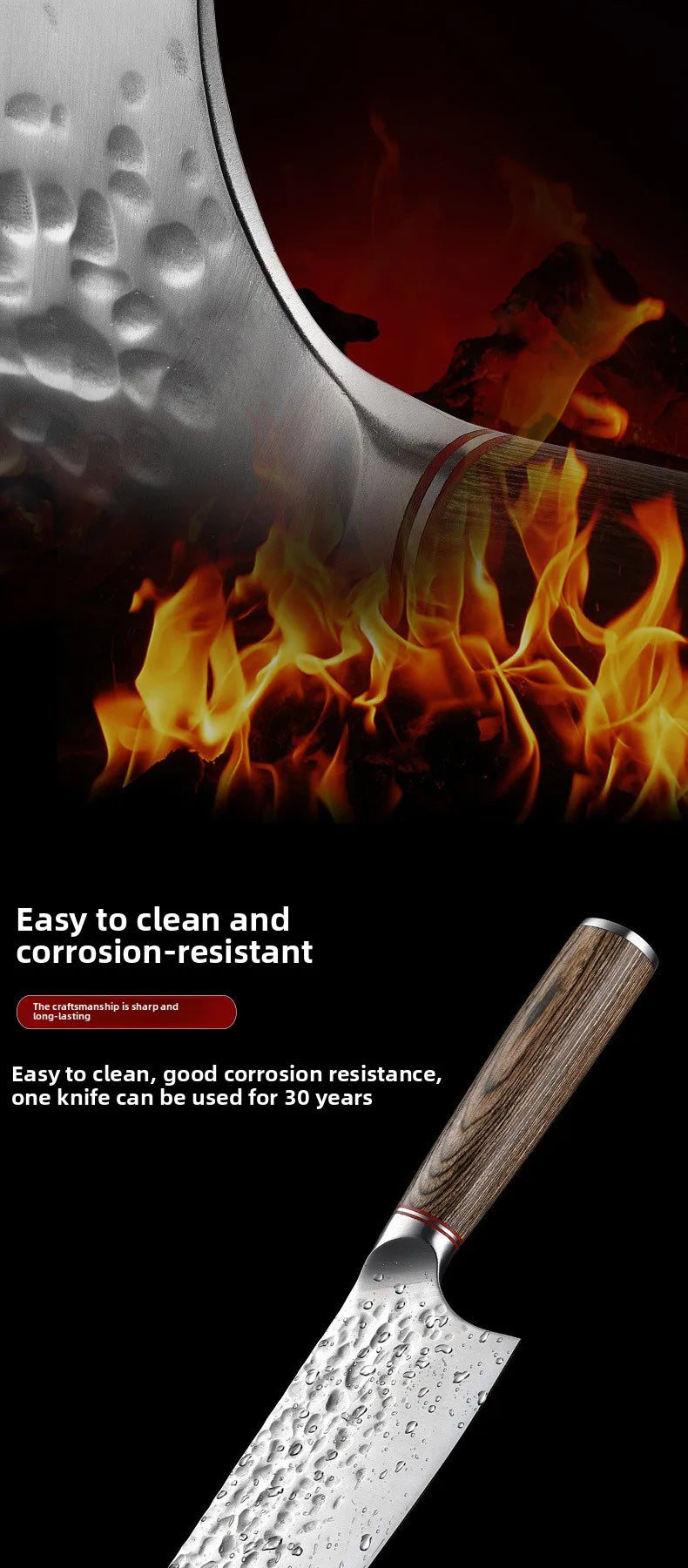 High-quality Kitchen Chef's Knife Set, Hand-forged Sande Fruit Knife and Colored Wooden Handle Meat Cutting