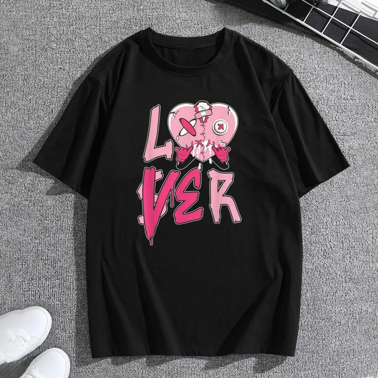 Men's Graphic T-Shirt, Anime Heart Broken Design, Short Sleeve Tee, Summer Casual, Trendy Streetwear