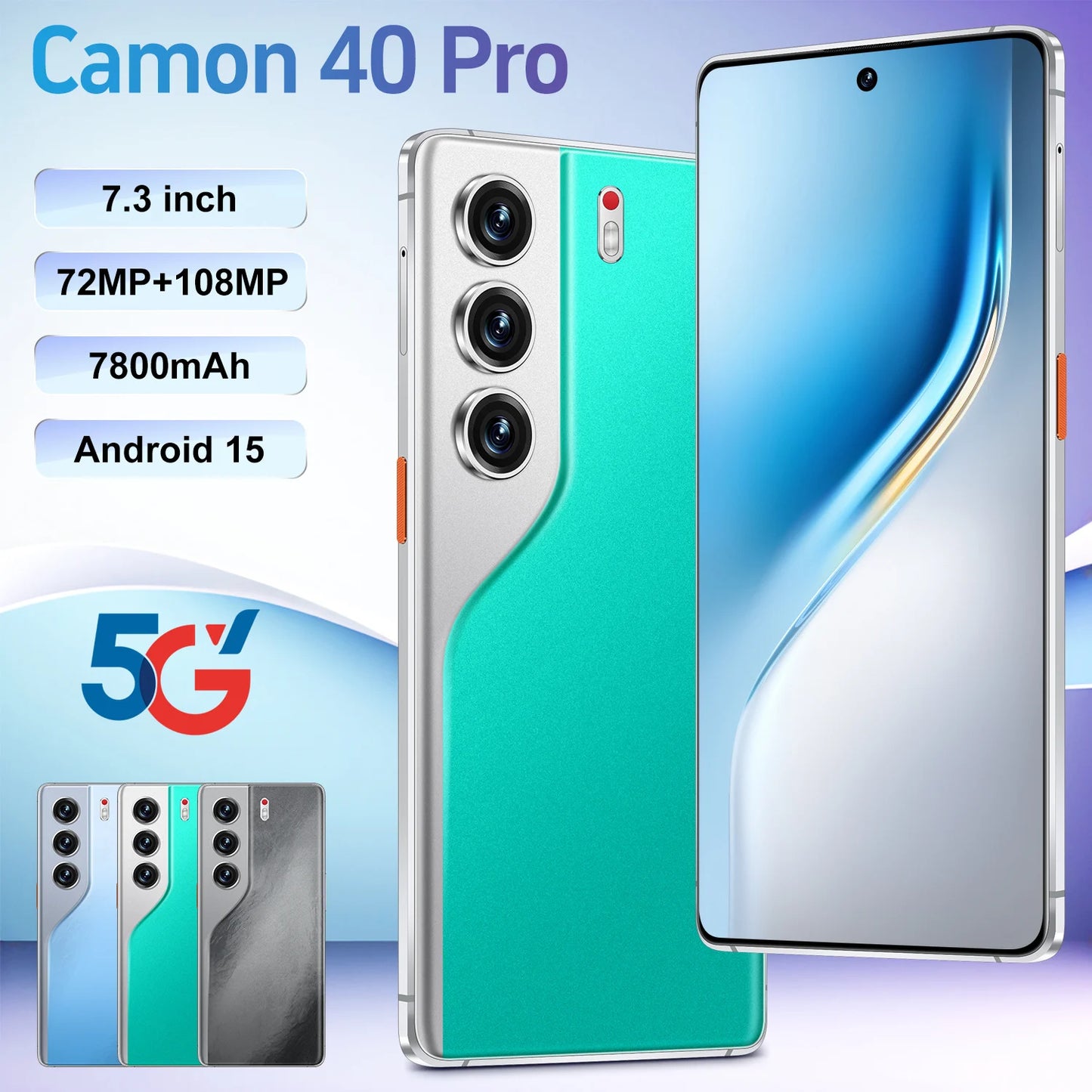 Camon 40 Pro 5G Smartphone Original Unlocked 7.3-Inch HD Display 90Hz Refresh Rate 4G/5G Dual Card Decacore Mobile Phone