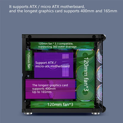 2022 ATX M-AXT RGB Fan LED Lights PC Gaming Computer Case Desktop