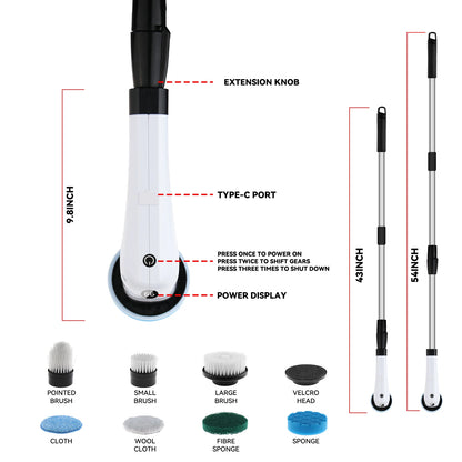 7 in 1 Electric Cleaning Turbo Scrub Brush Multifunctional Long Handle Cordless Spin Scrubber Cleaning Brush Bathroom