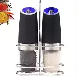 Electric Automatic Salt and Pepper Mill Grinder Set Metal Gravity Pepper Grinder with Blue LED Light